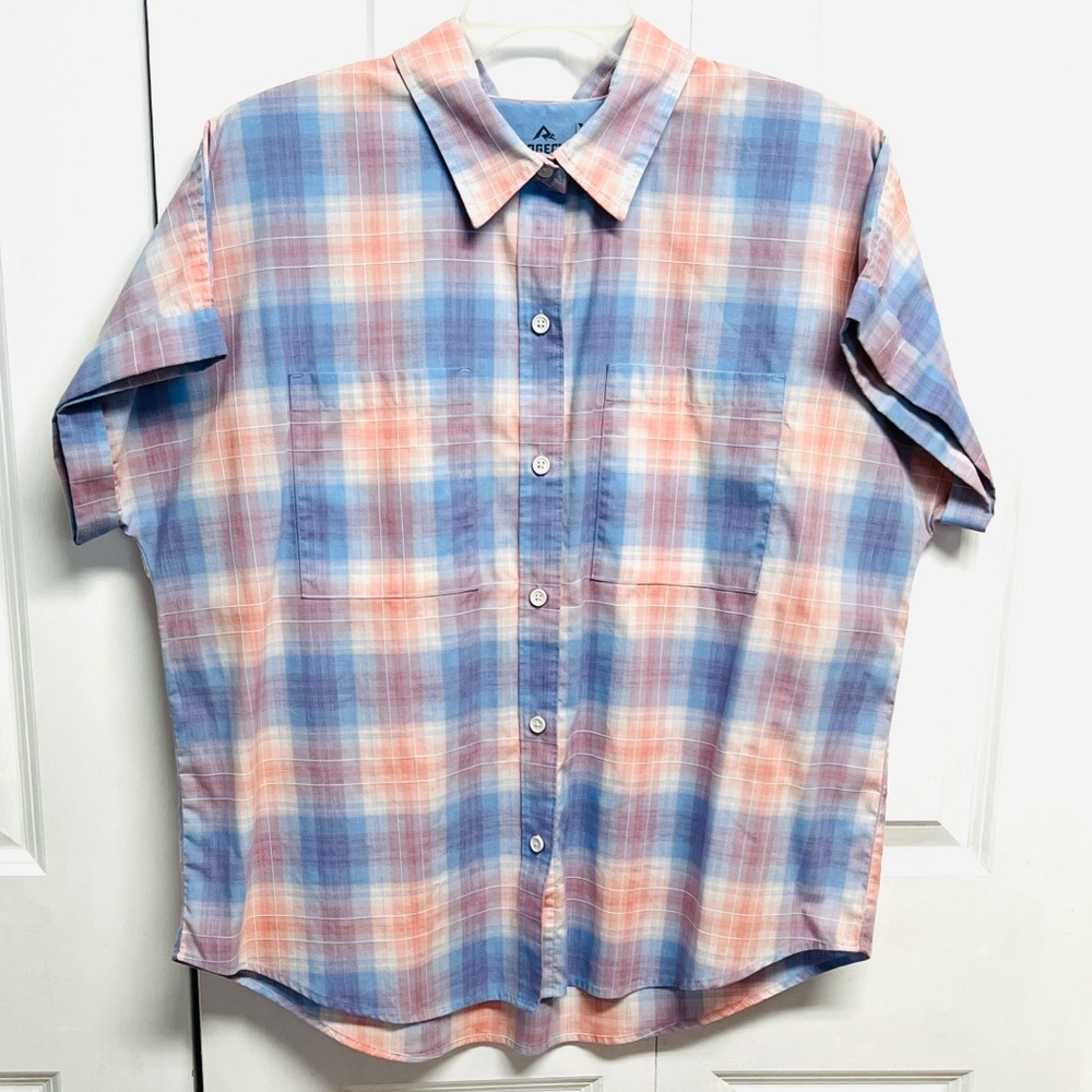 Ridgecut Casual Button-Down Plaid Shirt in Blue and Coral Size XL